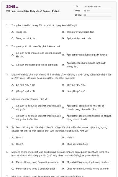 200+ câu trắc nghiệm Thủy khí có đáp án - Phần 4