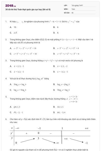 30 đề thi thử Toán thpt quốc gia cực hay (Đề số 8)