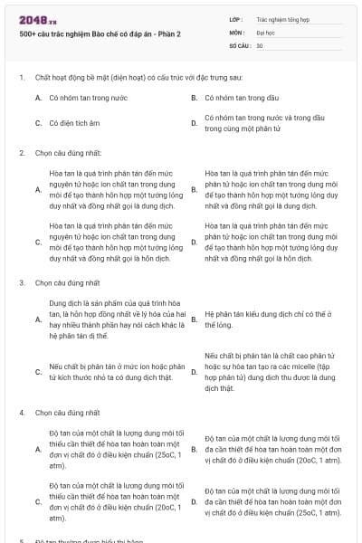 500+ câu trắc nghiệm Bào chế có đáp án - Phần 2