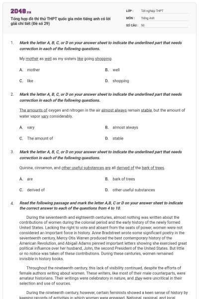Tổng hợp đề thi thử THPT quốc gia môn tiếng anh có lời giải chi tiết (Đề số 29)