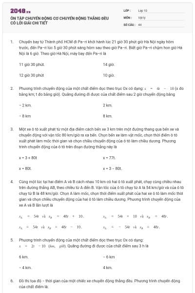 ÔN TẬP CHUYỂN ĐỘNG CƠ CHUYỂN ĐỘNG THẲNG ĐỀU CÓ LỜI GIẢI CHI TIẾT
