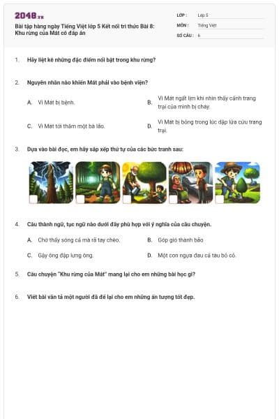 Bài tập hàng ngày Tiếng Việt lớp 5 Kết nối tri thức Bài 8: Khu rừng của Mát có đáp án