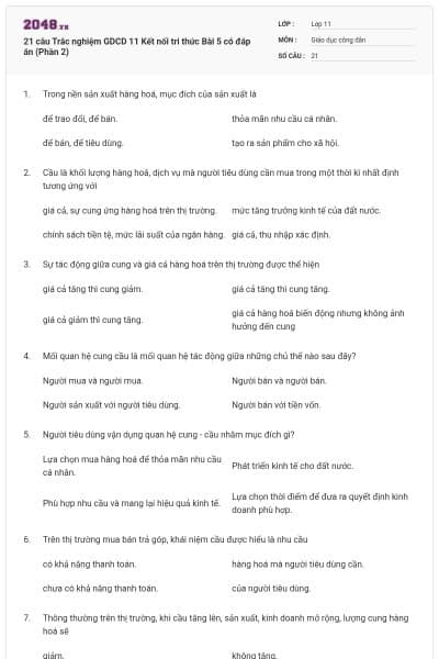21 câu Trắc nghiệm GDCD 11 Kết nối tri thức Bài 5 có đáp án (Phần 2)