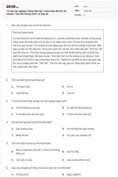 10 câu trắc nghiệm Tiếng Việt lớp 1 Cánh diều Bài 38: Kể chuyện “Chú thỏ thông minh” có đáp án