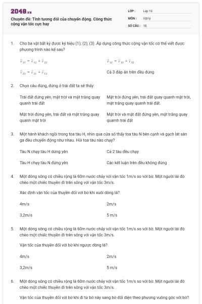 Chuyên đề: Tính tương đối của chuyển động. Công thức cộng vận tốc cực hay