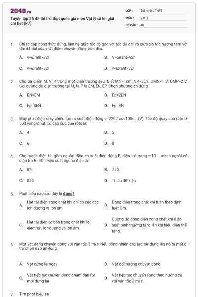 Tuyển tập 25 đề thi thử thpt quốc gia môn Vật lý có lời giải chi tiết (P7)