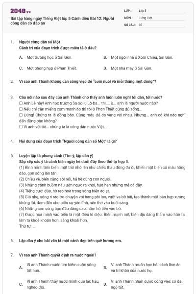 Bài tập hàng ngày Tiếng Việt lớp 5 Cánh diều Bài 12: Người công dân có đáp án