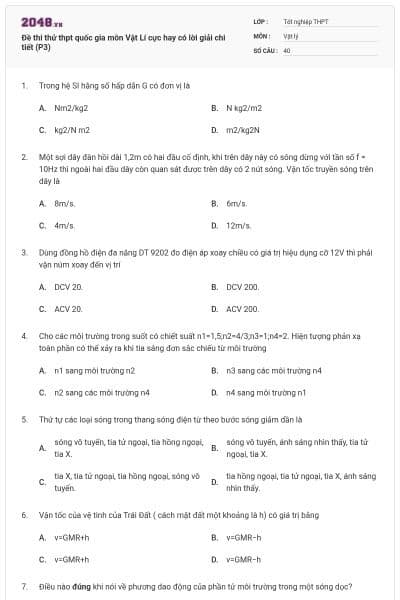 Đề thi thử thpt quốc gia môn Vật Lí cực hay có lời giải chi tiết (P3)