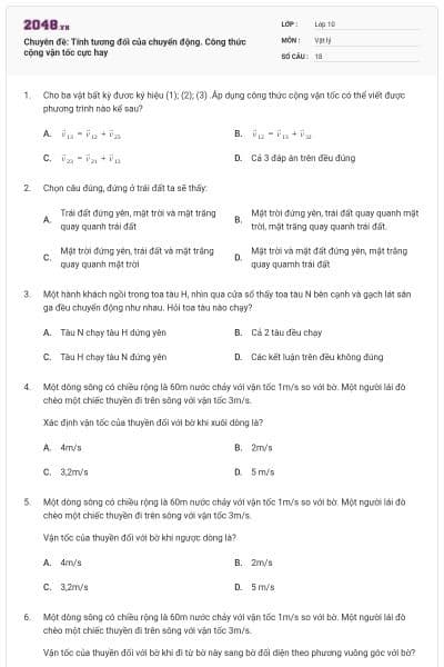 Chuyên đề: Tính tương đối của chuyển động. Công thức cộng vận tốc cực hay