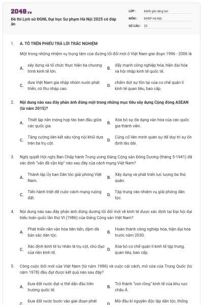 Đề thi Lịch sử ĐGNL Đại học Sư phạm Hà Nội 2025 có đáp án