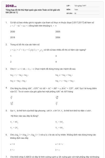 Tổng hợp đề thi thử thpt quốc gia môn Toán có lời giải chi tiết (Đề số 1)