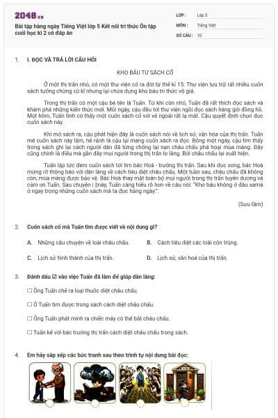 Bài tập hàng ngày Tiếng Việt lớp 5 Kết nối tri thức Ôn tập cuối học kì 2 có đáp án