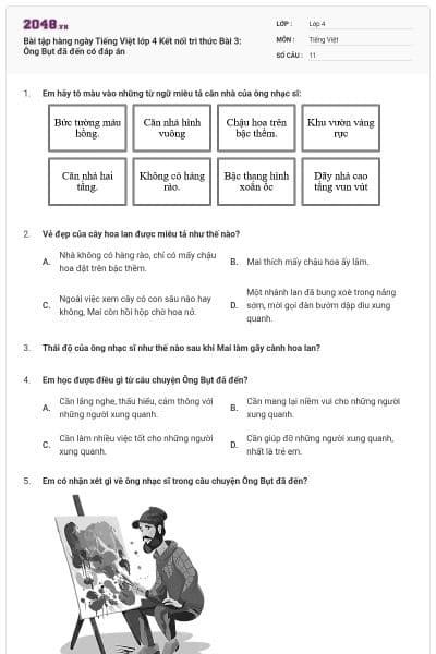 Bài tập hàng ngày Tiếng Việt lớp 4 Kết nối tri thức Bài 3: Ông Bụt đã đến có đáp án