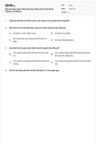 Bài tập hàng ngày Tiếng Việt lớp 4 Kết nối tri thức Bài 6: Tiếng ru có đáp án