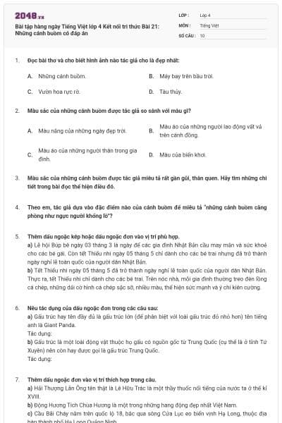 Bài tập hàng ngày Tiếng Việt lớp 4 Kết nối tri thức Bài 21: Những cánh buồm có đáp án