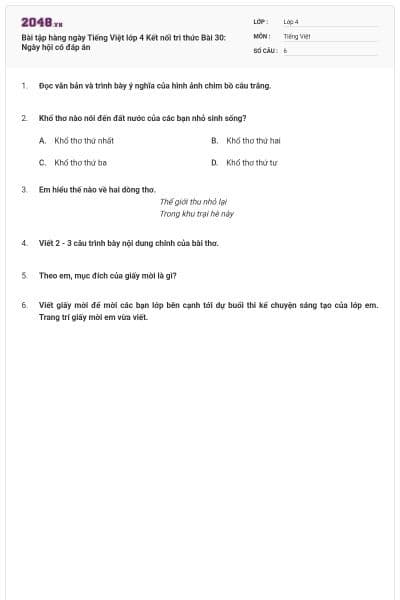 Bài tập hàng ngày Tiếng Việt lớp 4 Kết nối tri thức Bài 30: Ngày hội có đáp án