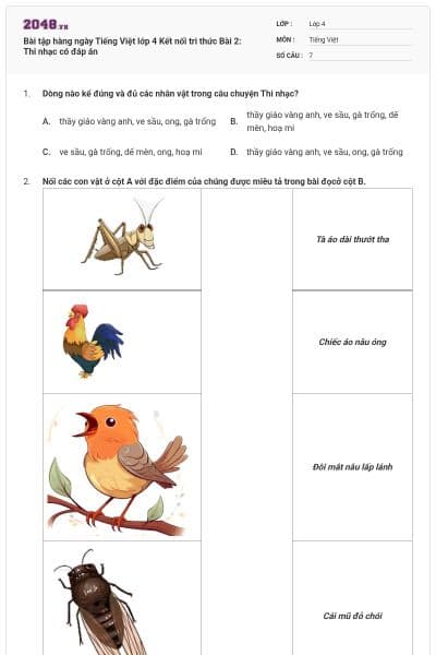 Bài tập hàng ngày Tiếng Việt lớp 4 Kết nối tri thức Bài 2: Thi nhạc có đáp án