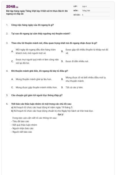 Bài tập hàng ngày Tiếng Việt lớp 4 Kết nối tri thức Bài 8: Đò ngang có đáp án
