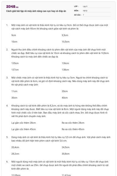 Cách giải bài tập về máy ảnh nâng cao cực hay có đáp án