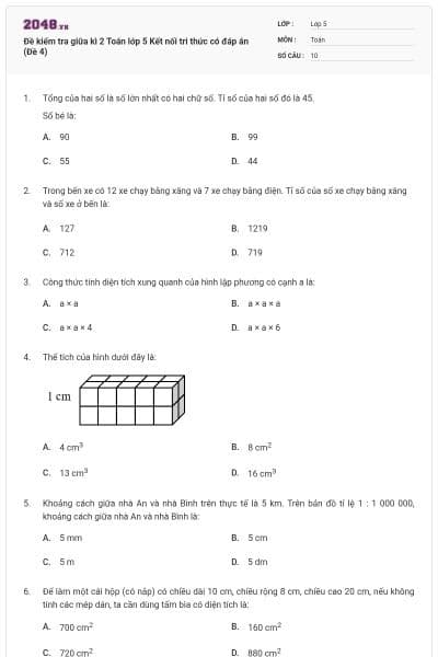 Đề kiểm tra giữa kì 2 Toán lớp 5 Kết nối tri thức có đáp án (Đề 4)