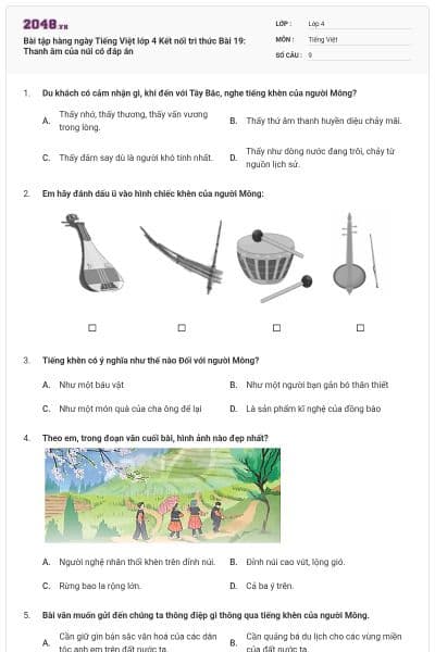 Bài tập hàng ngày Tiếng Việt lớp 4 Kết nối tri thức Bài 19: Thanh âm của núi có đáp án