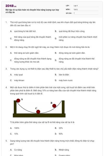 Bài tập về sự bảo toàn và chuyển hóa năng lượng cực hay có đáp án
