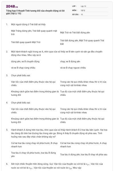 Tổng hợp lí thuyết Tính tương đối của chuyển động có lời giải (Vật Lí 10)