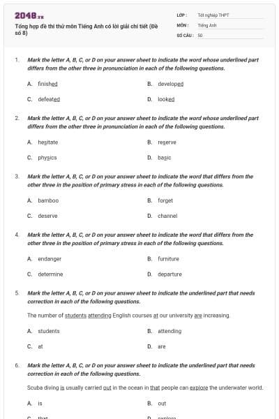 Tổng hợp đề thi thử môn Tiếng Anh có lời giải chi tiết (Đề số 8)