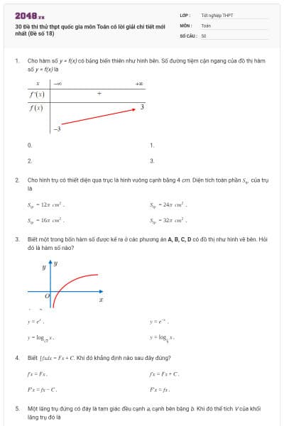 30 Đề thi thử thpt quốc gia môn Toán có lời giải chi tiết mới nhất (Đề số 18)