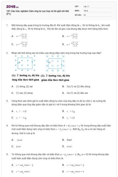 181 Câu trắc nghiệm Cảm ứng từ cực hay có lời giải chi tiết (P1)