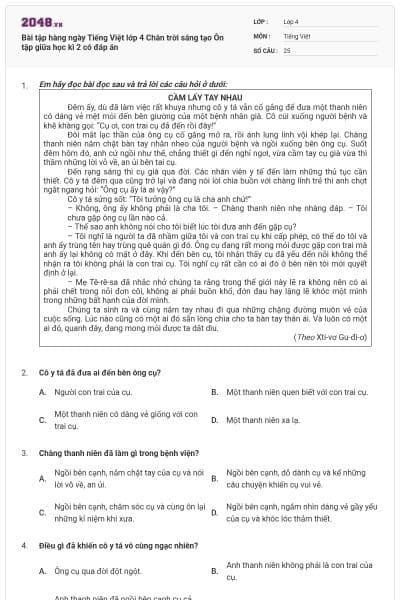 Bài tập hàng ngày Tiếng Việt lớp 4 Chân trời sáng tạo Ôn tập giữa học kì 2 có đáp án