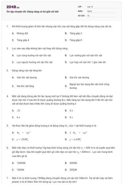 Ôn tập chuyên đề: Động năng có lời giải chi tiết