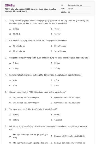 1000+ câu trắc nghiệm Môi trường xây dựng và an toàn lao động có đáp án - Phần 19