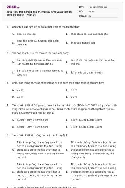 1000+ câu trắc nghiệm Môi trường xây dựng và an toàn lao động có đáp án - Phần 24