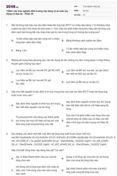 1000+ câu trắc nghiệm Môi trường xây dựng và an toàn lao động có đáp án - Phần 29