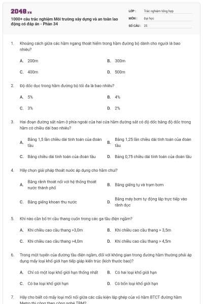 1000+ câu trắc nghiệm Môi trường xây dựng và an toàn lao động có đáp án - Phần 34