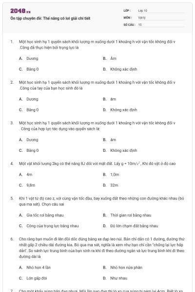 Ôn tập chuyên đề: Thế năng có lơi giải chi tiết