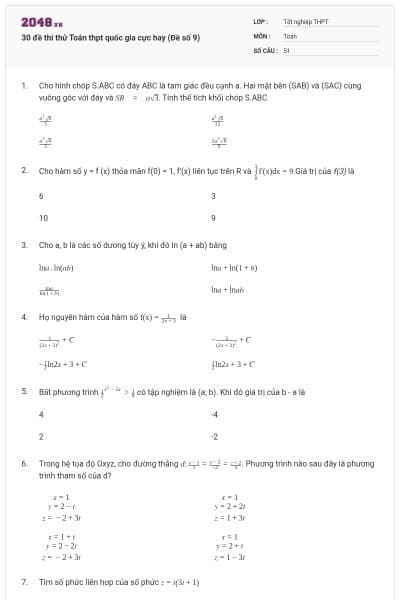 30 đề thi thử Toán thpt quốc gia cực hay (Đề số 9)
