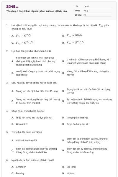 Tổng hợp lí thuyết Lực hấp dẫn, đinh luật vạn vật hấp dẫn