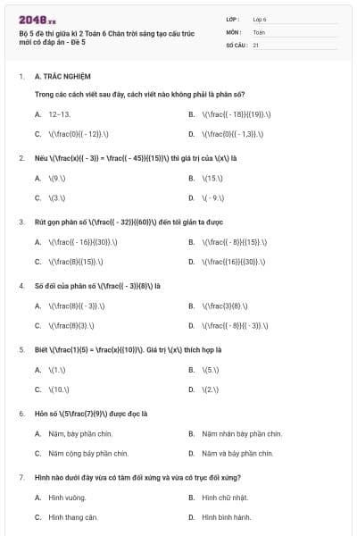 Bộ 5 đề thi giữa kì 2 Toán 6 Chân trời sáng tạo cấu trúc mới có đáp án - Đề 5