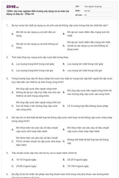 1000+ câu trắc nghiệm Môi trường xây dựng và an toàn lao động có đáp án - Phần 44