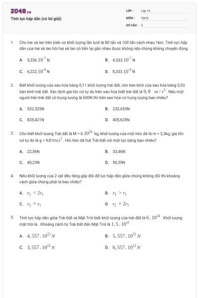 Tính lực hấp dẫn (có lời giải)