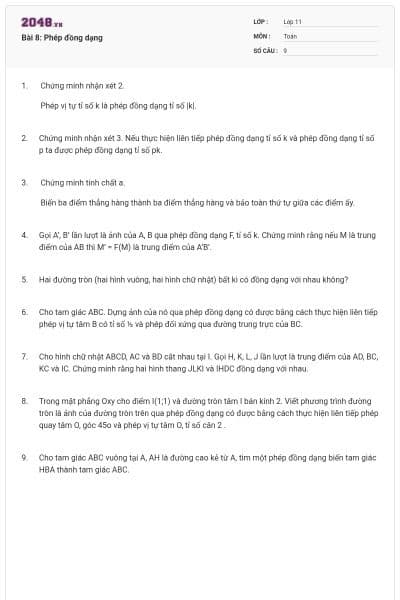 Bài 8: Phép đồng dạng