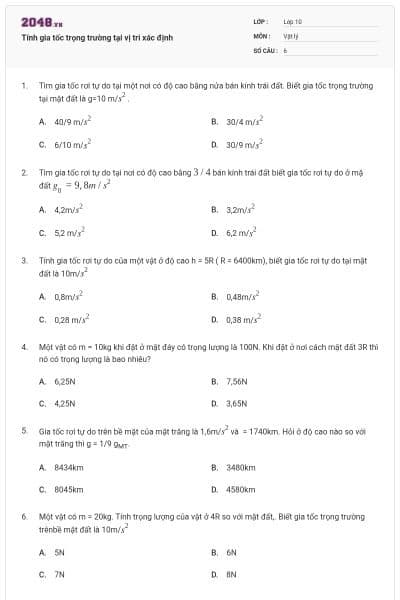 Tính gia tốc trọng trường tại vị tri xác định