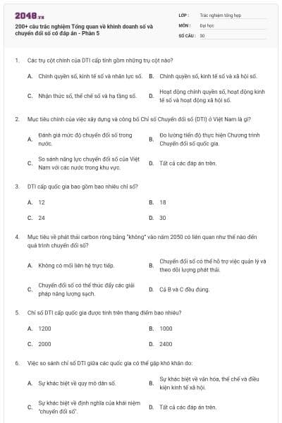200+ câu trắc nghiệm Tổng quan về khinh doanh số và chuyển đổi số có đáp án - Phần 5