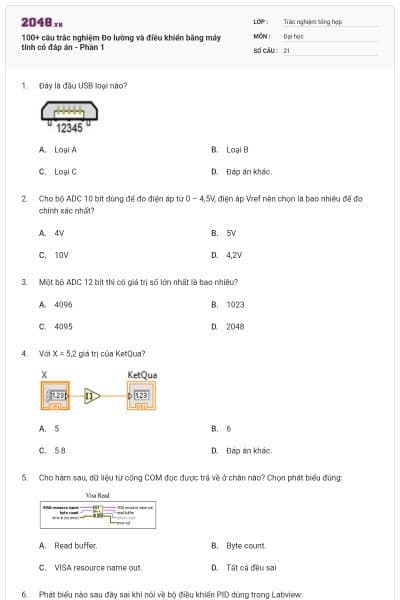 100+ câu trắc nghiệm Đo lường và điều khiển bằng máy tính có đáp án - Phần 1