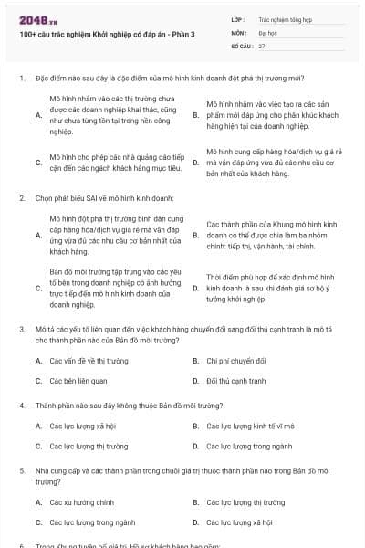 100+ câu trắc nghiệm Khởi nghiệp có đáp án - Phần 3