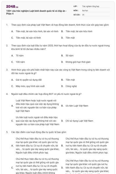 100+ câu trắc nghiệm Luật kinh doanh quốc tế có đáp án - Phần 4