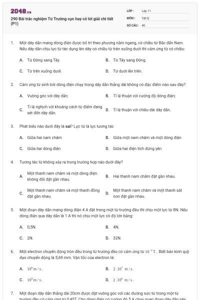 290 Bài trắc nghiệm Từ Trường cực hay có lời giải chi tiết (P1)