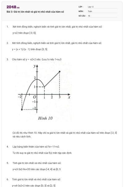 Bài 3: Giá trị lớn nhất và giá trị nhỏ nhất của hàm số